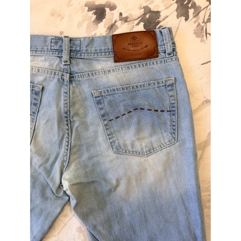 Luigi Borrelli Napoli Mens Light Wash Blue Denim Jeans Size 33 Made in Italy